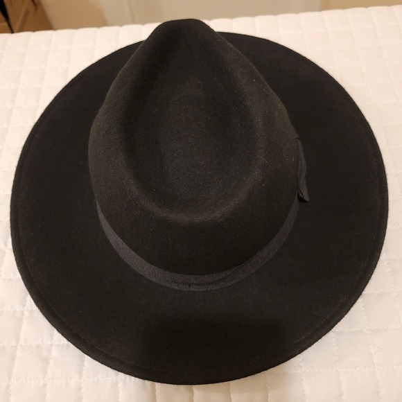 J. Crew S/M Italian 100% Wool Wide Brim Black Fedora Hat Ribbon Bow Band Classic